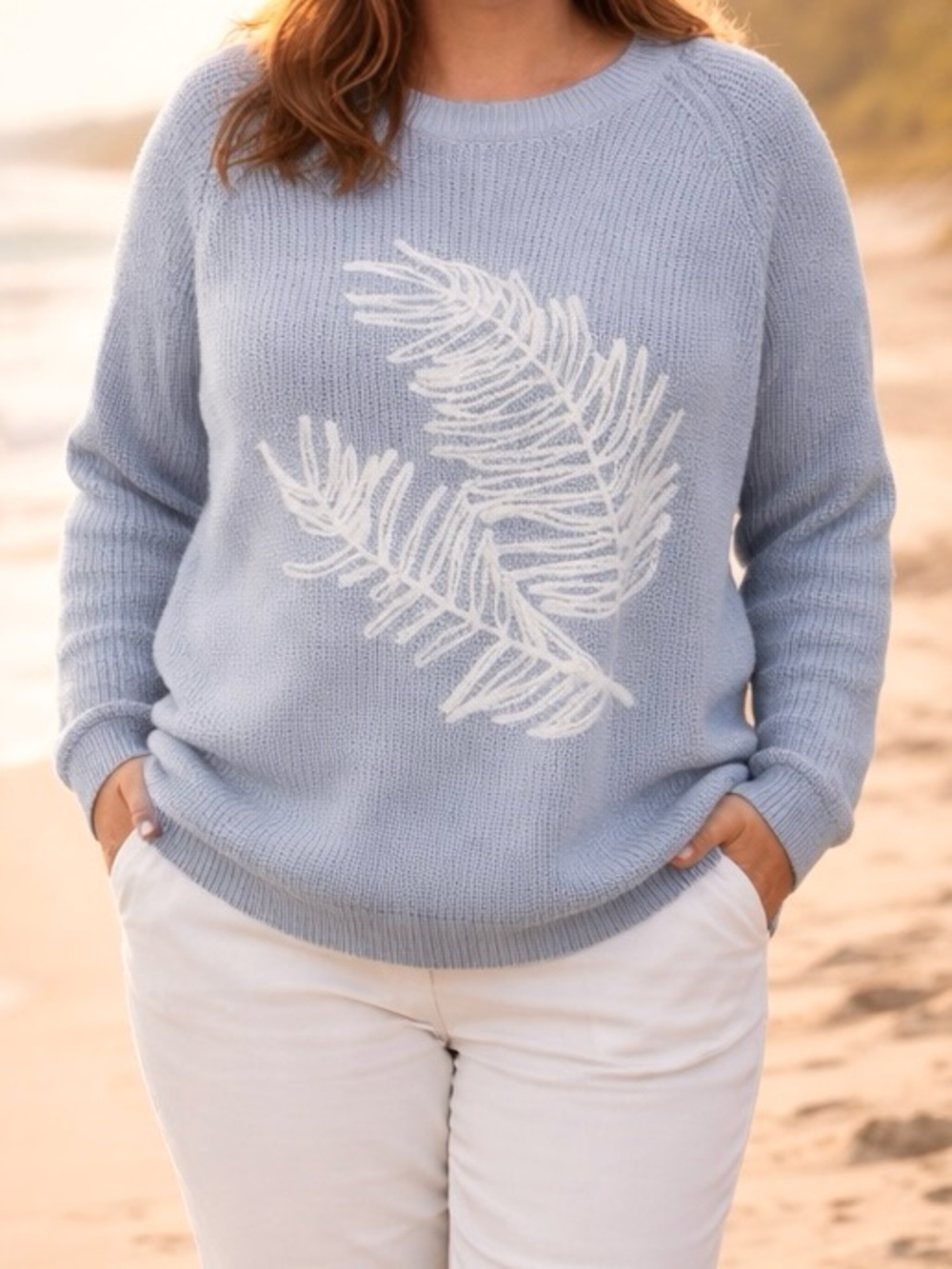 NWT Caribbean Joe Embroidered Palm Leaf All-Seasons Sweater 2X